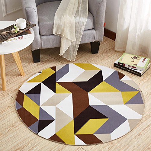 KK&MM Gelber geometrischer runder Teppich, Kinderzimmer Rutschfester Teppich, Schlafzimmer-Wohnzimmer-Computer-Stuhl-Decke 160cm, A, 160cm