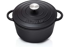 BBQ NERD BBQ-Nerd© - Casseruola rotonda con coperchio, 4 l, in ghisa con rivestimento smaltato, ideale per cuocere lentamente, risparmio energetico, cocotte che mantiene il calore