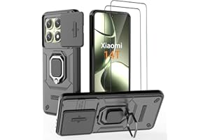 DERHAN Hülle für Xiaomi 14T 5G, Panzerhülle mit Schutzfilm [2 Stück] + Slide Camera [Kameraschutz], Stoßfeste Schutzhülle Handyhülle mit Ringhalte - Schwarz