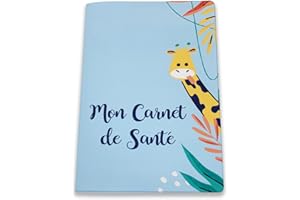 Nemau - Protège Carnet de Santé Enfant en Gomme Expansée – Fabriqué en France - Étui Carnet Bébé Fille ou Garçon - Format Maternité Standard - Idée Cadeau Naissance - Modèle Girafe Bleue