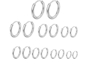 Set med 8 par örhängen i rostfritt stål för män och kvinnor, små hypoallergena och lätta kirurgiska ringar, silver 6–20 mm