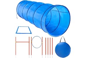 X XBEN Kit d'agilité pour Chien, Kit d'agilité pour Chien avec Tunnel pour Chien, bâtons d'agilité, Anneau de Saut, Barre d'obstacle réglable Hauteur pour Les Jeux de Plein air pour Chiens Compagnie