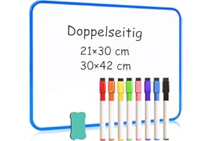 ‎DOLLAR BOSS DOLLAR BOSS Doppelseitiges Whiteboard 21 x 30 cm, A4 Magnettafel Magnetwand, Klein Whiteboard Trocken Abwischbar Mini Whiteboard Magnetisch, Tragbares White Board mit 8 Stiften und 1 Radiergummi