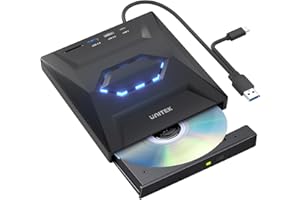 UNITEK Lecteur CD DVD Externe avec USB 3.0 et Type-C, Graveur DVD/CD Externe Portable avec avec Lecteur de Carte SD et Port USB pour Ordinateur Portable PC de Bureau
