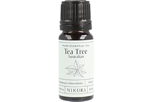 Nikura Pure Australian Tea Tree Essential Oil for Skin, Nail Fungus, Face, Hair, Acne, Piercings, Head Lice | Diffuser Oil for Home, Candle & Soap Making | 10ml | Vegan & UK Made