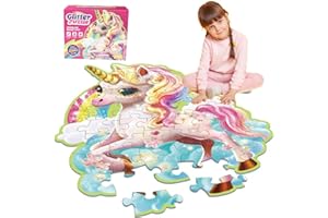 MORLUKS Regali Unicorno Ragazze, Giocattoli Unicorno 3 4 5 6 7 8 9 Anni, Puzzle Unicorno da Pavimento, 45 Pezzi Rosa Scintillante