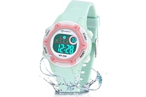 DTKID Digitale Armbanduhr für Jugendliche, Jungen, Mädchen, Kinder, Sport, 3 ATM, wasserdicht, mit Stoppuhr/Hintergrundbeleuchtung, bunt, dunkelblau, Riemen