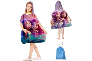 AIORBER Superweicher Badeponcho Kinder, Mikrofaser Kapuzenhandtuch für Mädchen und Jungen, 5-10 Jahre, Handtuch Kapuze 76x76cm，mit Exquisitem Meerjungfrau-Muster