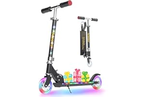 YEE RUN Roller Kinder 6 Jahre, Roller Kinder 3-12 Jahre, faltbar, leicht, mit LED Leuchträdern, Hinterradbremse, 3 Stufen Höhenverstellbar, 4 Zoll Räder für 50KG Max.