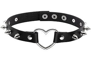 MILAKOO Punk Style Love Heart Collier ras du cou en cuir PU avec Rivets Spiked Accent
