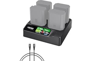 Toprig NP-FZ100 4-Kanal Kamera-Akku-Ladegerät, USB-C PD 60W Schnellladung, LCD-Display, tragbares Design, Kompatibel mit Sony A7iii, A7iv, A7RIII, A7C, FX3, FX30, ZV-E1 Camcorder-AkkuLadegerät