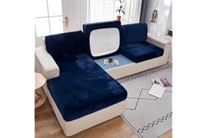 SYLC Sofa Seat Cushion Covers Velvet, Sofa Cushion Slipcovers Replacement, Couch Cushion Covers Thick Stretch for Individual Cushions (Navy blue,2-Seater)