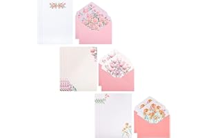 Ezranova Lot de 12 papiers à lettre + 6 enveloppes, 18 pièces de papier à lettre avec enveloppes, lot d'enveloppes - Design floral unique - Papier à lettre ligné mignon (multicolore 02)