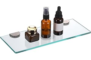 ‎JIZZU JIZZU 1 x 30 x 13 cm Glass Shelf Bathroom Glass Bathroom Shelf Wall Shelf with 6 mm Thick Safety Glass and Holder, Glass Shelf Bathroom with Rounded Corners for Bathroom, Bedroom, Kitchen