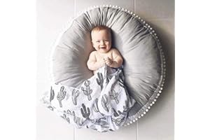 Admir Rond Coton Tapis De Salon Chambre Enfants, Doux Tapis d'enfant Bébé Tapis Rampant Coussin De Sol Tapis Enfants Playmat Chambre Tatami -Gris 90(35inch)