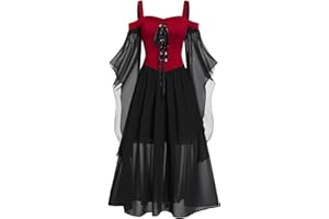 CHDIRNELY Medieval Costume Women,Gothic Clothes Renaissance Dress Plus Size UK Steampunk Corset Dress Fancy Dresses Long Maxi Dress Christmas Halloween Costumes