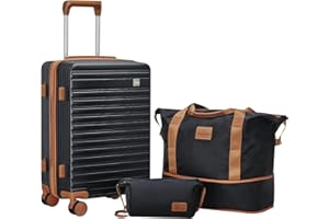 Joyway Valise Cabine 55x35x25, Bagage Cabine en ABS Valise Rigide 4 roulettes Valise de Voyage avec Serrure TSA，Valise Ultra-légère avec Sac à Main et Trousse de Mmaquillage