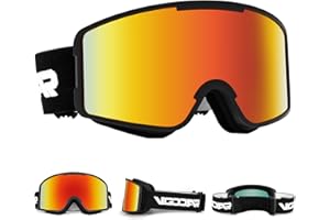 Vgooar Ski Goggles, OTG Cylindrical Lens Ski Goggles with Adjustable Long Straps, 100% UV Protection Anti Fog Snow Goggles for Men Women
