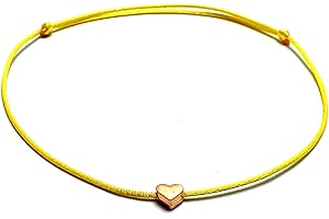Pulsera Tobillera de España Tamaño Ajustable La Tobillera de Cordón de Nailon incluye una Bolsa de Organza Hecho a Mano en España (Amarillo Dorado, Corazón)