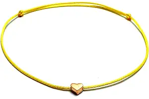 Pulsera Tobillera de España Tamaño Ajustable La Tobillera de Cordón de Nailon incluye una Bolsa de Organza Hecho a Mano en España (Amarillo Dorado, Corazón)