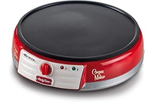 Ariete 202, Crepes Maker Party Time, plancha para crepes antiadherente, 2 espátulas de madera, recetario, 1000 W, rojo