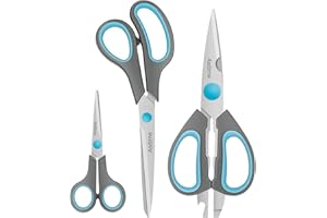 Asdirne Ciseaux de Cuisine Multifonctionnels avec Lames en Acier Inoxydable et Poignées Souples, Ensemble de 3PCs, Bleu/Gris