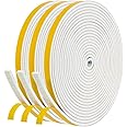 NAVK Self Adhesive Foam Tape Door Window Seal Door Draught Excluder Weatherstripping, 6mm Wide X 3mm Thick 3 Pcs Each 5M Long - White