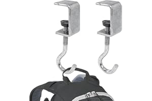 Zayin 2 Pack Desk Bag Holder Schoolbag Hooks Headphone Hanger Stand, Adjustable Metal Under Desk Clamp Hook Mount for Portable Bag Gaming Headphones Clothes Table Hook, Save Space(Silver 2pcs)