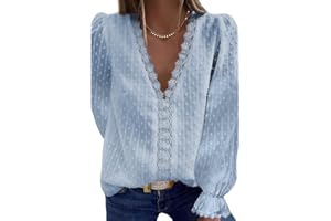 Coloody Femme Tee Shirt Dentelle Col en V, Manches Courtes Loisirs D'été Tunique en Jacquard en Dentelle Blouse Amples Caraco en Dentelle Tops Chemisiers à La Mode