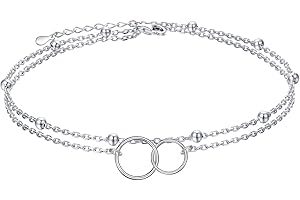 HOOHWE S925 Sterling Silver Butterfly/Anchor/Sea Turtle/Cross/Sunflower/Moon Anklet for Women Girls Double Layered Ankle Bracelet Adjustable Foot Chain Jewelry