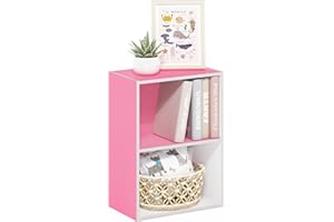 Furinno Luder Estantería Abierta Librería de 2 Niveles, Blanco/Rosa