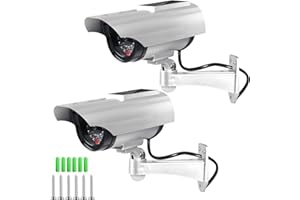 LEKEFETO Lot de 2 caméras factices solaires, caméra de surveillance factice avec lumière LED clignotante, caméra de sécurité CCTV, caméra factice alimentée par panneau solaire, pour jardin, ouverture