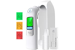 FEMOMETER Infrared Ear Thermometer for Adults & Kids, Highly Accurate 1-Second Reading, 30 Memory Recall, 3-Color Fever Alarm, Includes 21 Disposable Probe Covers & Storage Case
