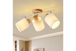 SANSHI LED Ceiling Light 3-Bulb Ceiling Light, Wooden Ceiling Spotlight Swivelling 350°, Ceiling Spotlight E14 Max. 25 W Spotlight, Modern Wall Spotlight, Lamp Ceiling for Kitchen, Bedroom, Hallway,