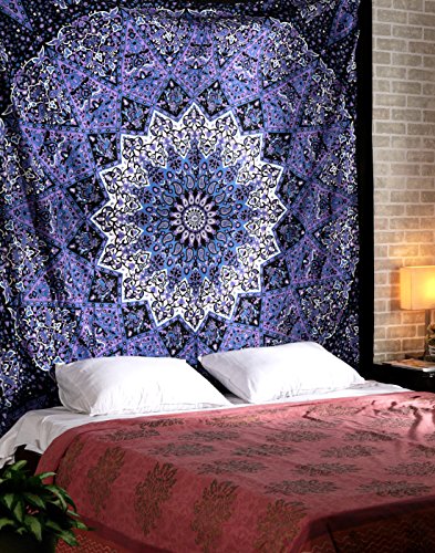 geschenke Tapisserie indische ethnisch 88x82 Deko Schwarz Wandteppich Baumwolle Wall Hanging Floral Gedruckt Von Rajrang
