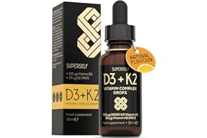 SUPERSELF Vitamin D Drops - Vitamin D3 K2 Liquid for Adults & Kids - Immunity, Bones & Muscle Support - High Strength Vegetarian Vit D 4000IU & Vitamin K2 25mcg - Fast Absorption Oil Supplement - Natural Orange