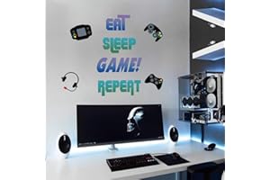 KAIRNE Gaming Quote Wall Stickers, East Sleep Game Repeat Wall Art Decal, Xbox Wall Stickers for Bedrooms for Boys, Gamer Gaming Stencils Decal Fornite Stickers for Teenage Bedroom Home Decoration