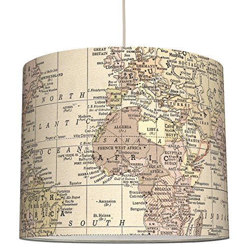 anna wand Lampenschirm WELTKARTE VINTAGE/SEPIA – Schirm für Lampen mit Weltkarten-Motiv in Pastell- und Beigetönen – Sanftes Licht für Tischleuchte / Stehlampe / Hängelampe im Wohnzimmer, Esszimmer, Schlafzimmer