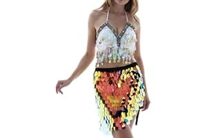 Sttiafay Belly Dance Hip Skirt Above Knee Sequin Mermaid Hip Scarf Wrap Rave Carnivals Costume for Women