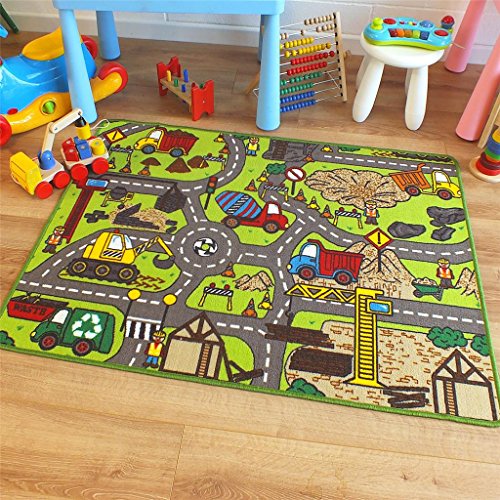 Superb Kids Childs Rug Construction Site Road Map Play Mat 100cm x 133cm (3'3 x 4'3 approx)