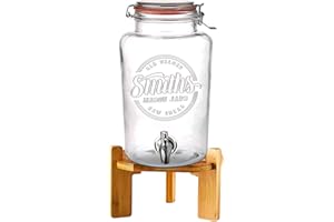 SMITHS MASON JARS Smith's Mason Jars 5-Litre (169oz) Drink or Water Dispenser with Stainless Steel Spigot(Tap), Removable Mesh Filters and Wooden Stand - Ideal for Lemonade, DIY Drinks, Fresh Fruit and Herbs