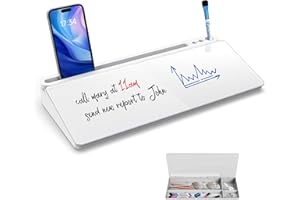 Sliandtelly Desktop Whiteboard for Quick Notes & Reminder, Desk Small Dry Erase Board & Storage Drawer Replace Sticky-Note, 40x18cm Compact Home Office Organizer Glass White Board for Work Accessories