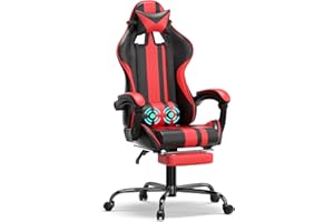 Soontrans Sedia da Gaming Massaggiante, Ergonomico Sedia Gaming con Supporto Lumbare Massaggio Vibratorio & Poggiapiedi & Poggiatesta, Poltrona da Gaming per Youtube Livestreaming Xbox (Rosso)