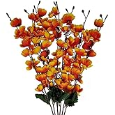 Coolkart Plastic Orchid Flower Cherry Peach Blossom Flower Bunch For Vase, Home Decor, Office Decor Without Vase,(Orange)