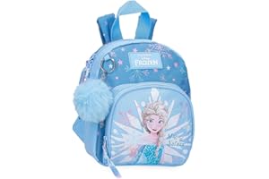 Disney Frozen Magic Ice Zaino per bambini, blu, realizzato in poliestere, spallacci regolabili per un comodo trasporto, vari scomparti, con portachiavi pompon blu, blu, Zaino asilo