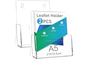 Flow fire A5 Leaflet Holder, 2Pcs Acrylic Leaflet Holder with Wall Mounting Hole, Freestanding Acrylic Brochure, Clear Flyer Stand for Booklet Magazine Business Card Literature Menu