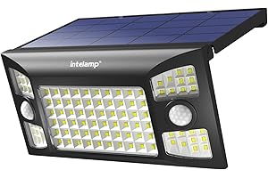 intelamp Luz Solar Exterior, 1300LM/3 Modos Focos Solares Exterior con Sensor de Movimiento, 4000mAH IP65 Impermeable Lamparas Exterior para Jardín, Garaje, Calle, Patio, Caminos (1)