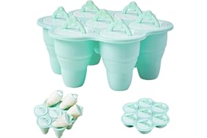 MARUKO Eisformen Eis am Stiel Silikon, Faltbare Eisformen Silikon, 7 Kavitäten Eis Am Stiel Formen, Wiederverwendbare Eisstiele für Selbstgemachtes Eiscreme - BPA Frei (Grün)