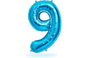 FUNXGO® Ballon Géant Numéro 9 Bleu - Ballon decoration anniversaire 9 ans - deco anniversaire 9 ans fille ou garcon - Gonflables à l'Hélium - Idéal pour Fêtes Filles et Garçons - Ballon 9 Bleu