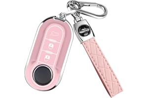 FT FUNTOR For Fiat Key Fob Cover, 3-Button Silicone Key Fob, 360 Degree Car Key Case Protection with Key Fob Compatible with 500L/Brava/Bravo/Doblo/Ducato (Pink)